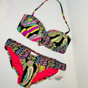 Trina Turk Bikini Set Womens Top and Bottom size 6 Multicolor Paisley Twist
